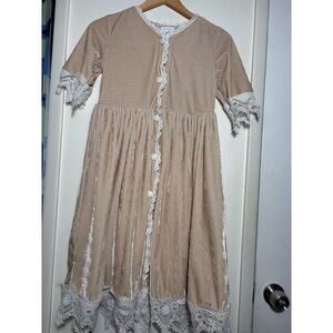 Trish Scully Girls Dress 14 Tan Velvet Historical Retro Costume Dress Up Boho